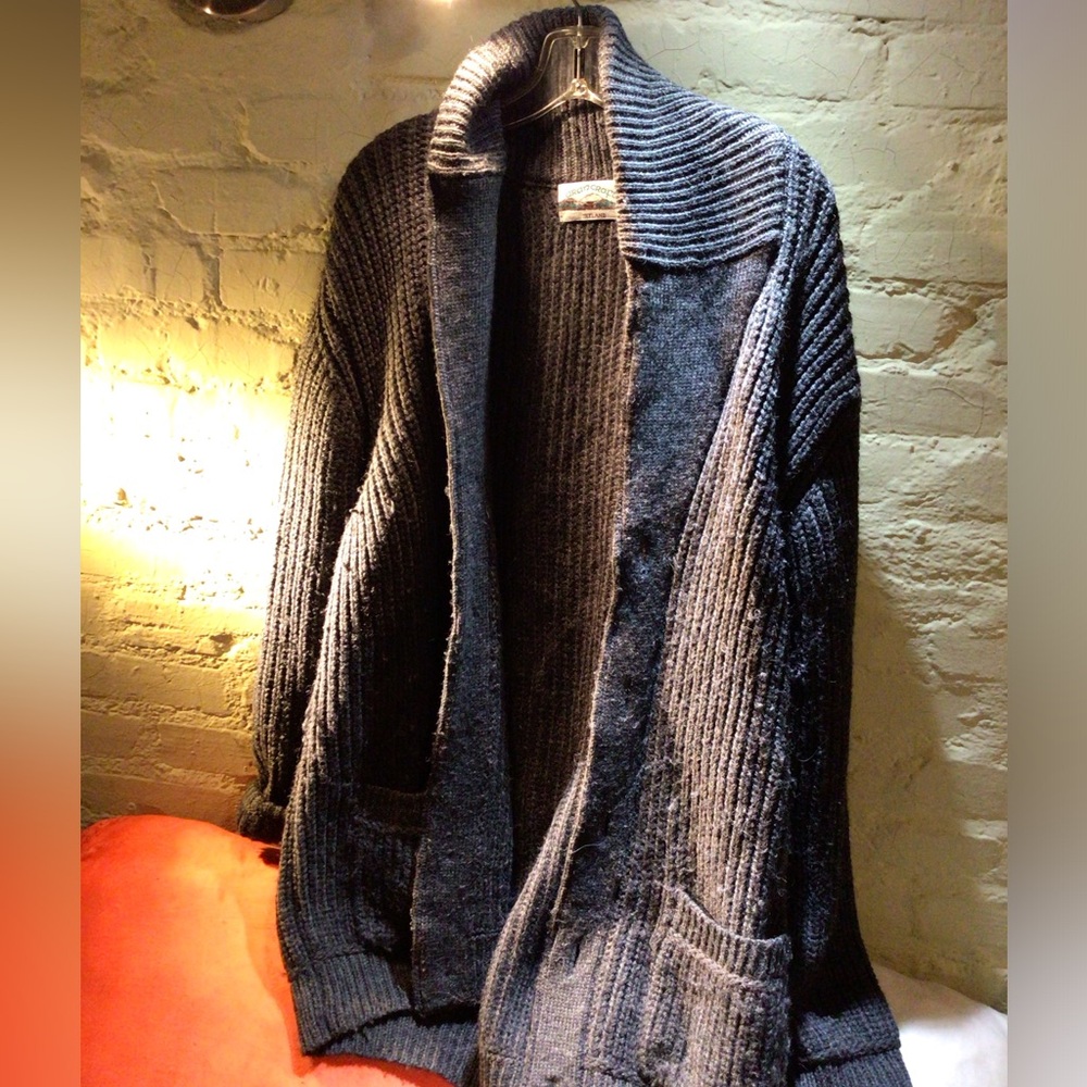 Vintage Cozy grey blue wool, Knit Cardigan